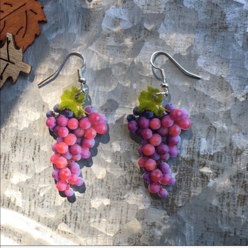 Grape Acrylic Earrings - Picture 6 of 7